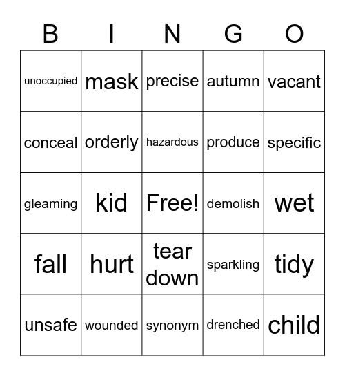 Synonyms Bingo Card