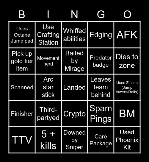 Strom's Apex Legends bingo Card