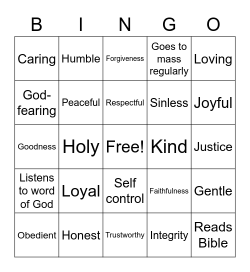 Christian Bingo Card