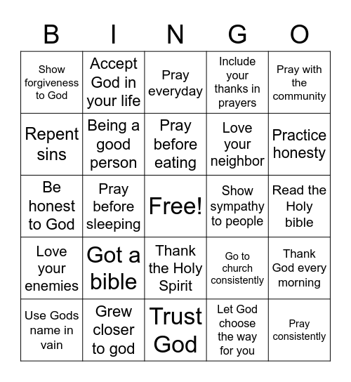 Christian bingo card Bingo Card