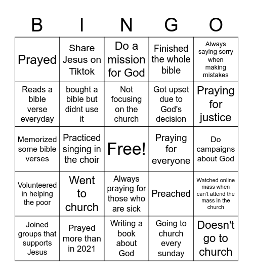 Christian bingo Card