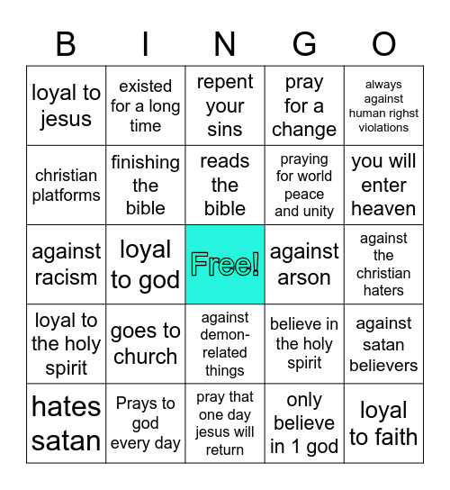 Christian list Bingo Card