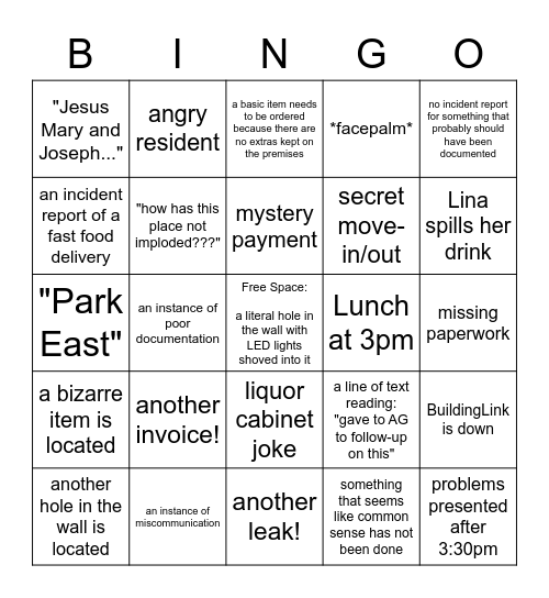 Parc East Bingo Card