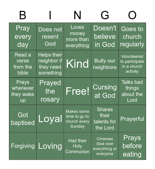 Christian Bingo Card Bingo Card