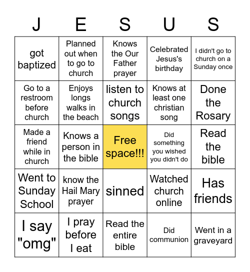 I did things on Sunday (Jesus approved) Bingo Card