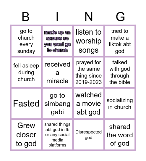 CHRISTIAN BINGO CARD Bingo Card
