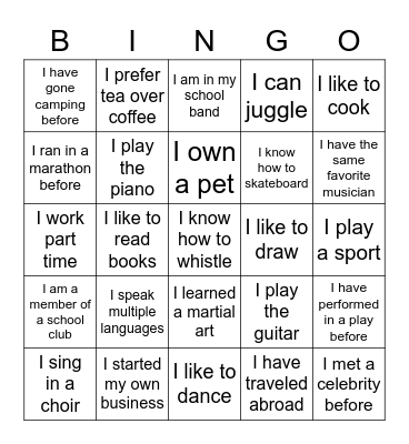 Get to Know You Bing Bingo Card
