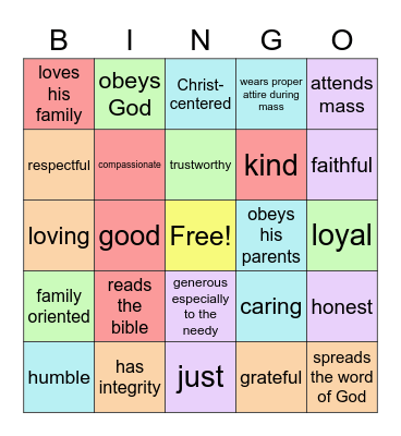 Characteristics of a Christian Person Bingo Card