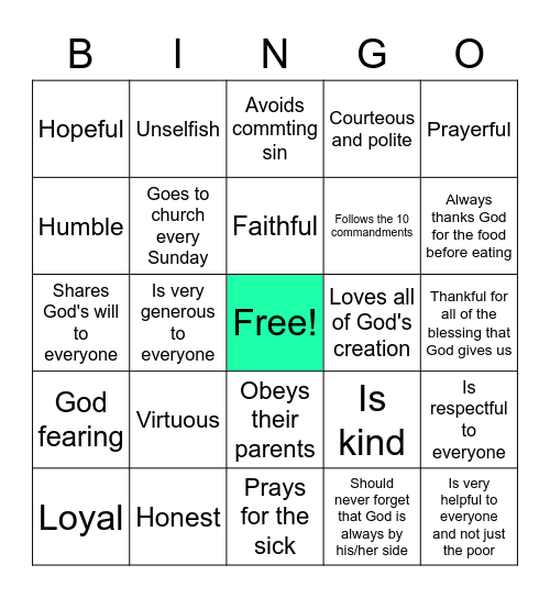 Christian Bingo Card Bingo Card