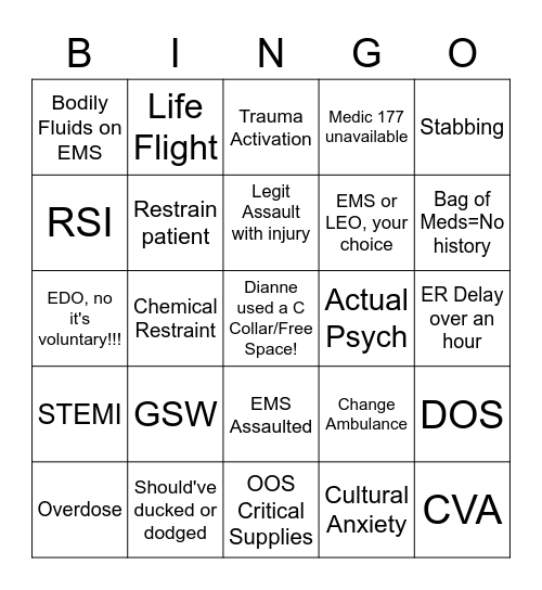 Medic 172/177 Bingo Card