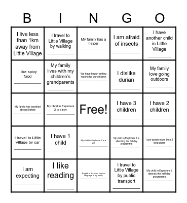 Explorers 2 Bingo Card