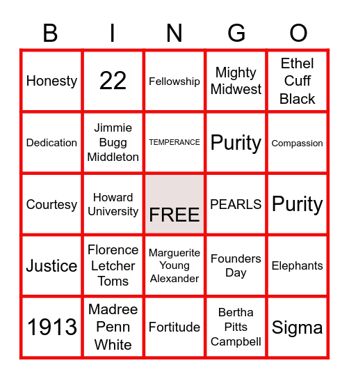 DST Bingo Card