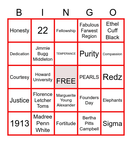 Delta Sigma Theta Sorority, Inc. Bingo Card