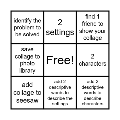 story collage bingo Card