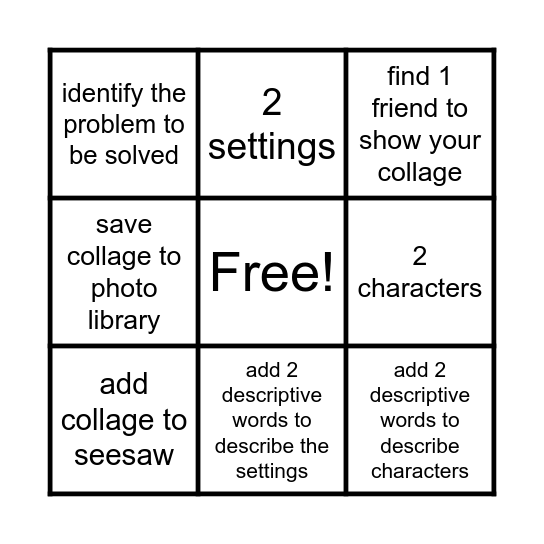story collage bingo Card