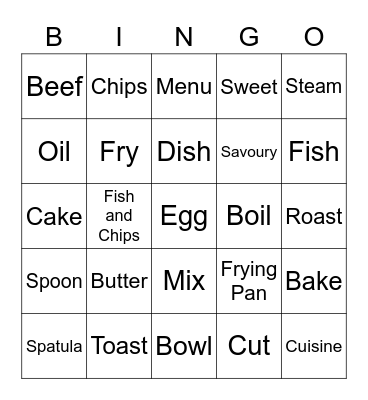 Food and Food preparation bingo Card