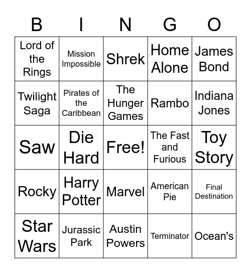 Movie Bingo Card