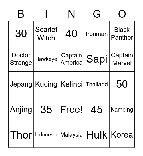 Untitled Bingo Card