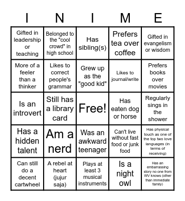 Ini Me! Bingo Card