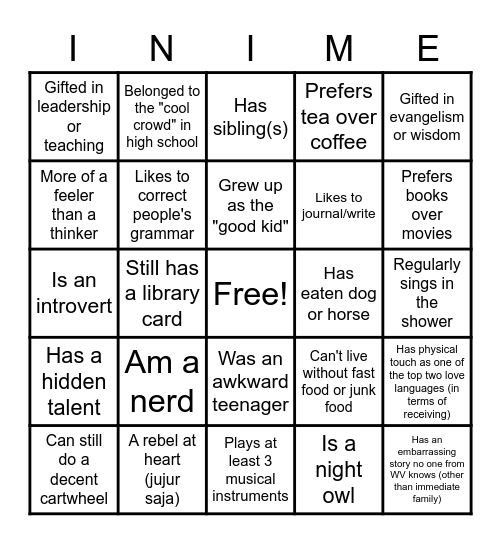 Ini Me! Bingo Card
