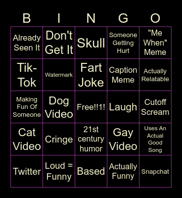 YouTube Meme Comp Bingo Card
