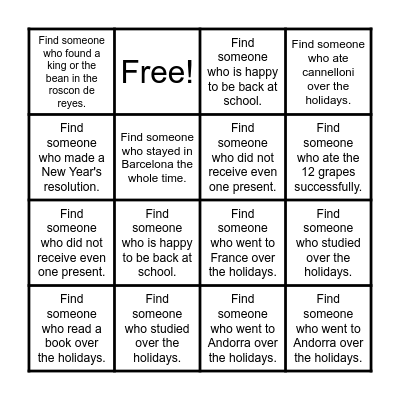 The holidays Bingo Card