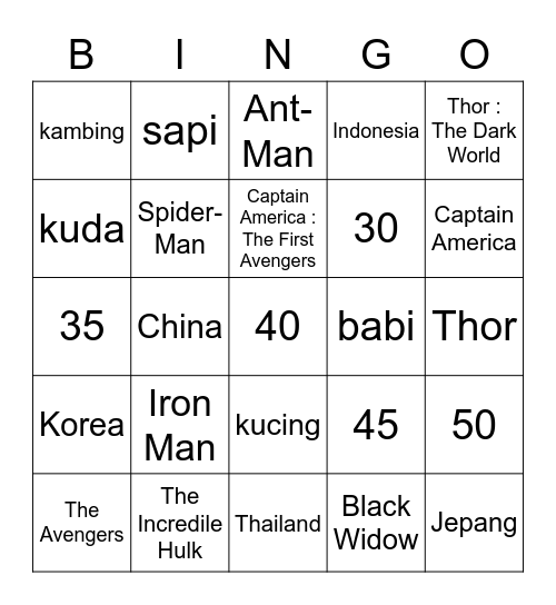 BINGO CALVIN Bingo Card