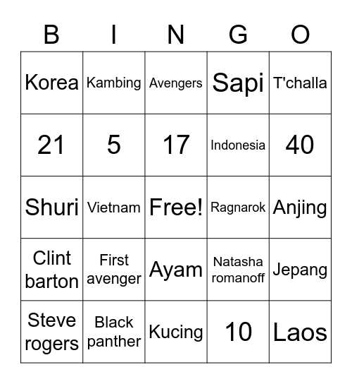 Untitled Bingo Card