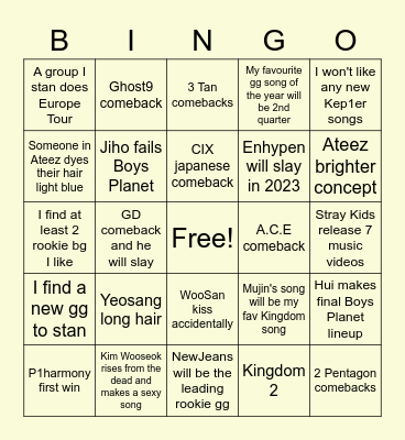 Rita's Kpop 2023 Predictions Bingo Card