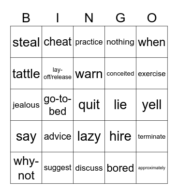 Unit 17 Bingo Card