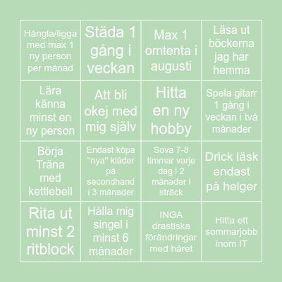 Nyårslöften 2023 Bingo Card
