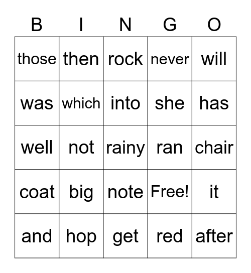 Red Word Bingo Card