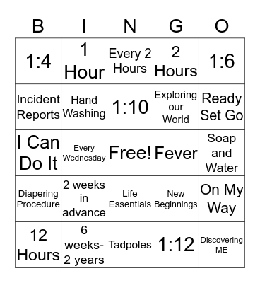 Kiddie Bingo Card