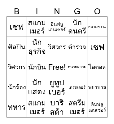 อาชีพในฝัน Bingo Card