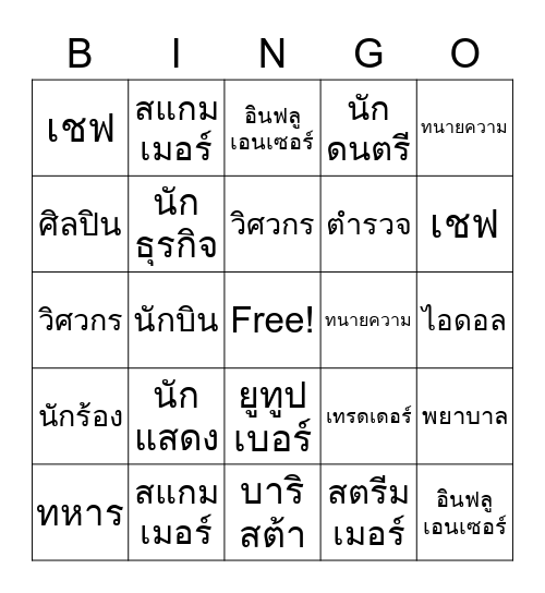 อาชีพในฝัน Bingo Card