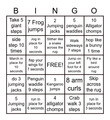 Exercise Bingo Card
