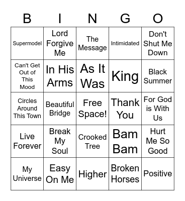 2022 Top Hits Bingo Card