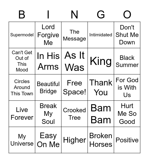 2022 Top Hits Bingo Card