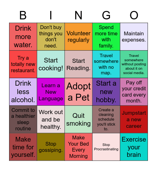 New Year Resolution BINGO!! Bingo Card