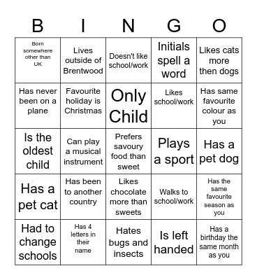 Youth Group Get to Know You Bingo Card