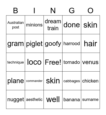 JN Charlie flt Bingo Card