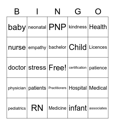 Pediatric Nurse Bingo Card