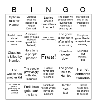 Hamlet Bingo Card