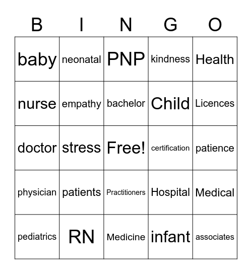 Pediatric Nurse Bingo Card