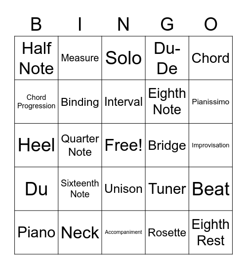 Music Bingo Card