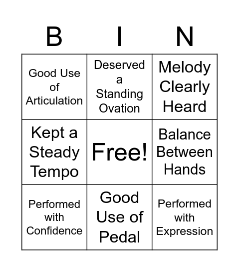 Recital Bingo Card