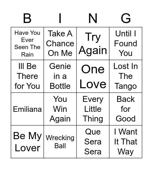 Musikkbingo Card