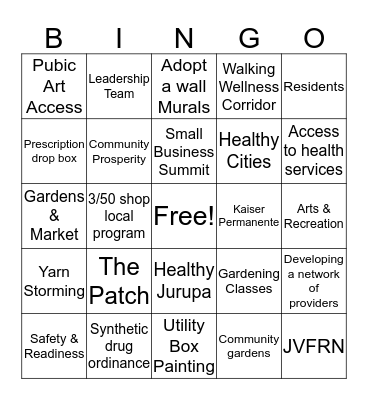Healthy Jurupa Valley Bingo Card
