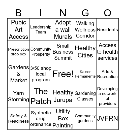 Healthy Jurupa Valley Bingo Card