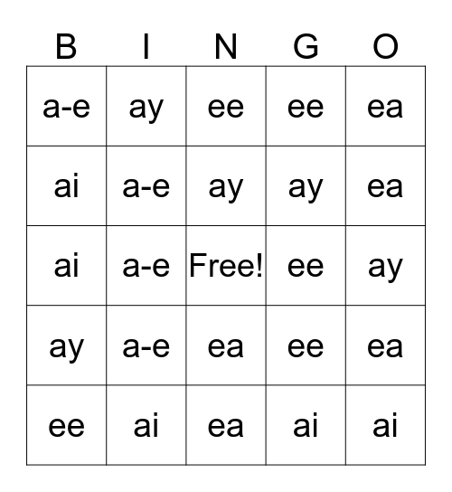 Vowel Team Bingo! Bingo Card